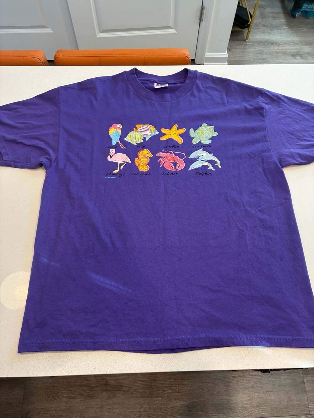 Vintage Air Waves Sea Life T-Shirt Size XL Purple